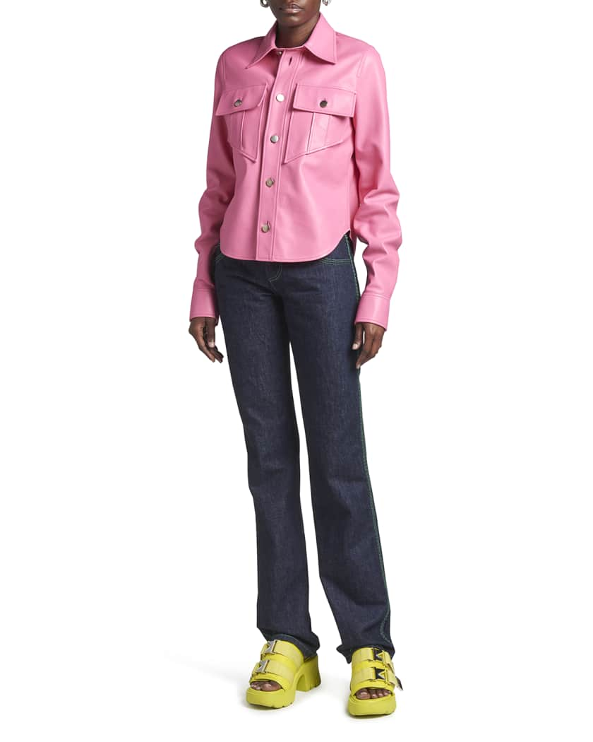 Women's Full Sleeve Leather Shirt In Pink