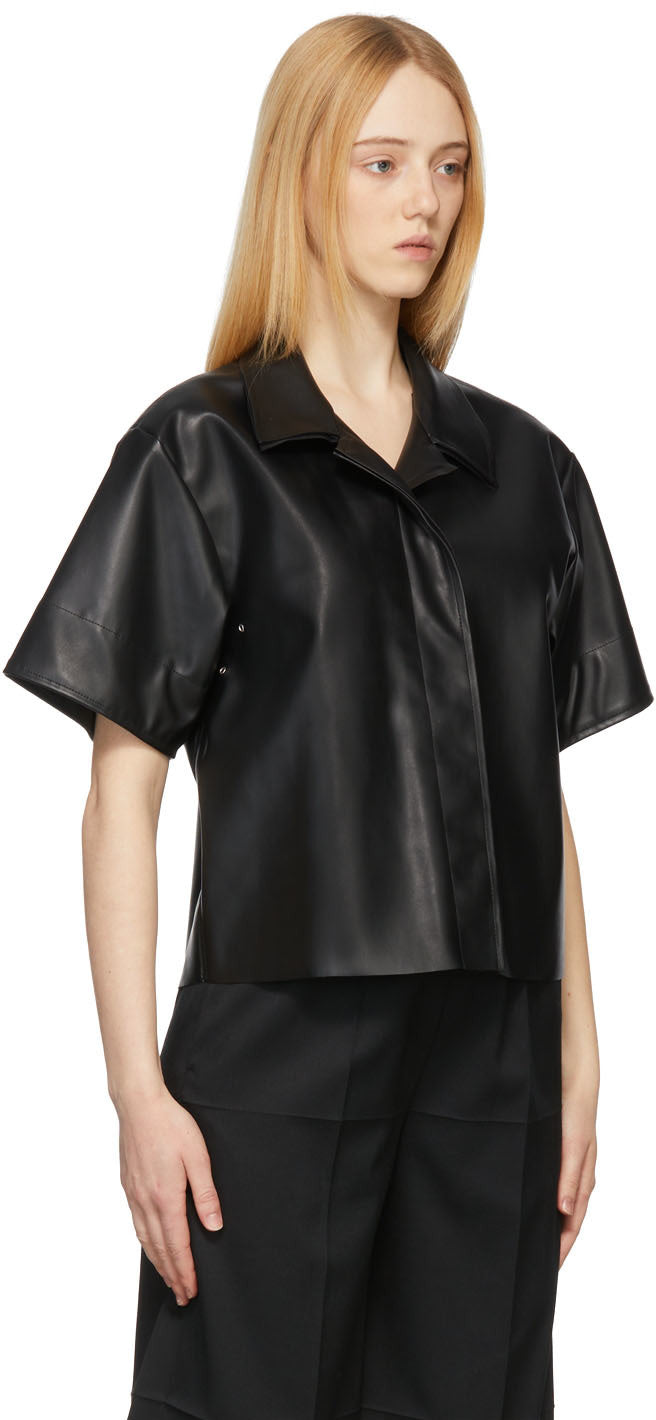 Women's Half Sleeve Black Leather Shirt