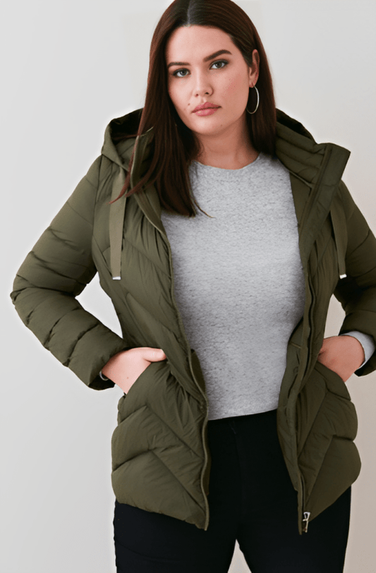 Women's Hooded Puffer Jacket In Khaki