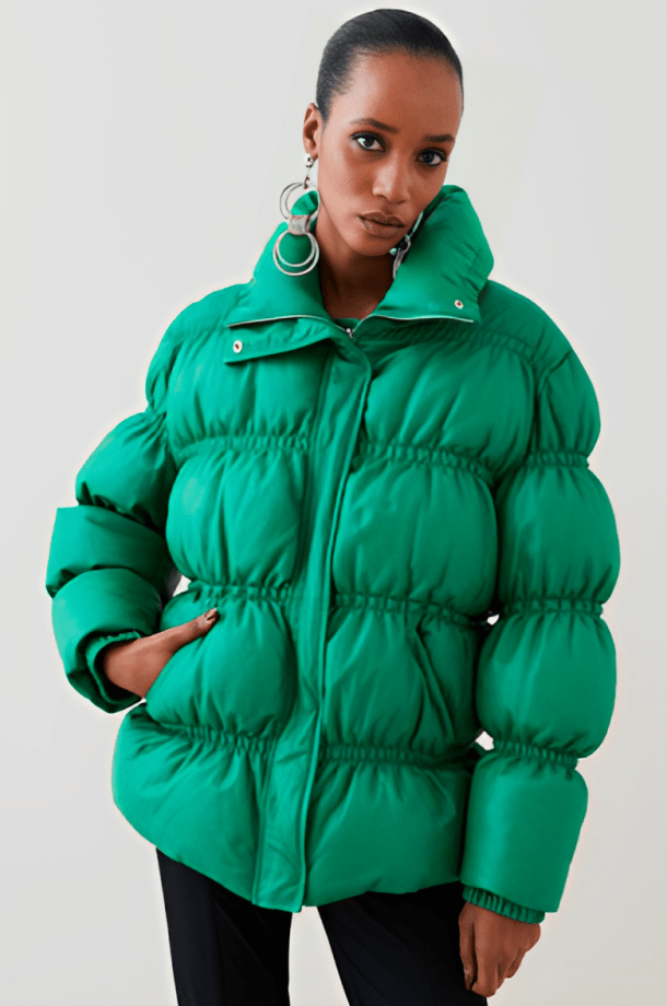 Women's Leather Puffer Jacket In Jade