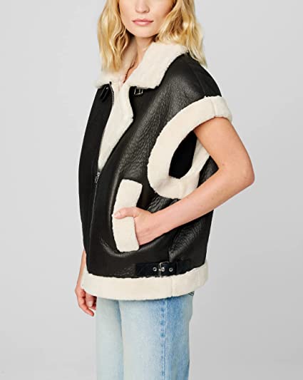 Women's Shearling Leather Vest In Black