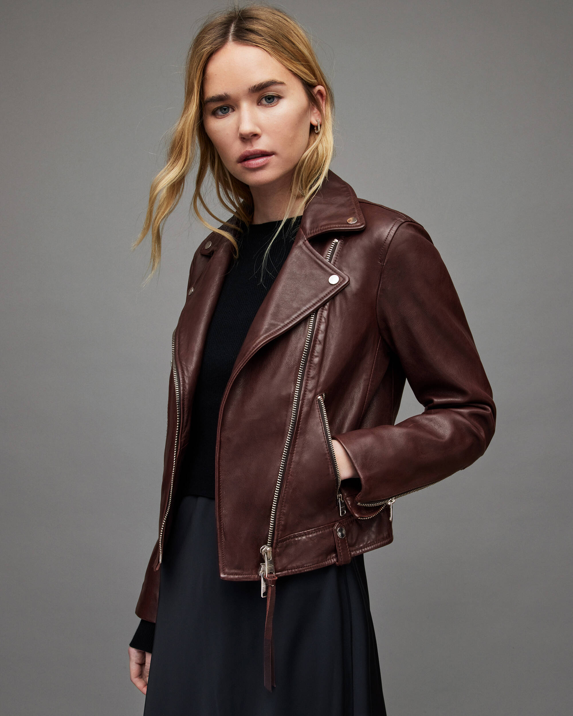Women's Maroon Leather Jackets - Arcane Fox
