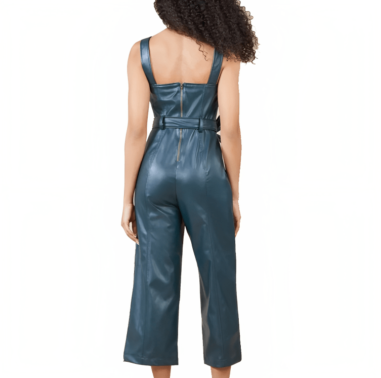Women's Overalls Leather Jumpsuit In Emerald Green