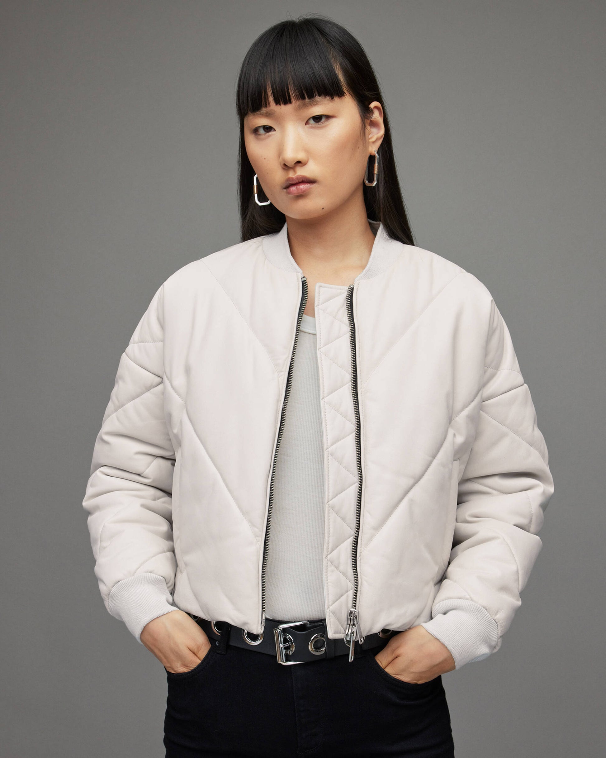 Women's Puffer Leather Jacket In White