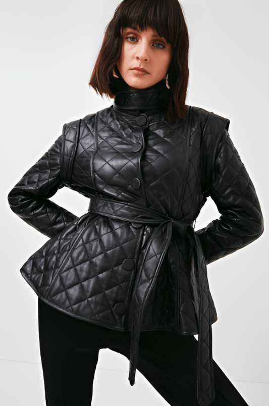 Women's Quilted Leather Jacket In Black