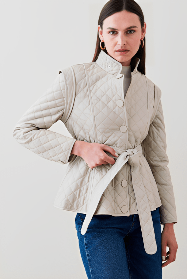 Women's Quilted Leather Jacket In White