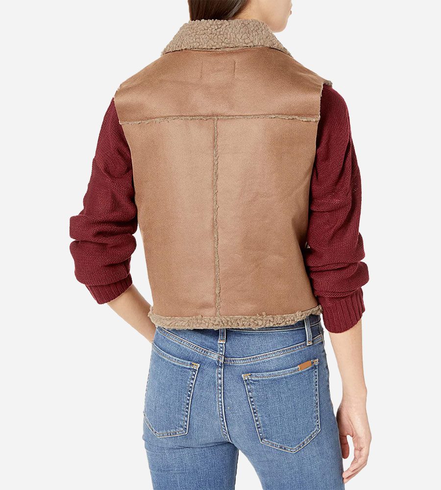 Women's Shearling Leather Biker Vest In Brown