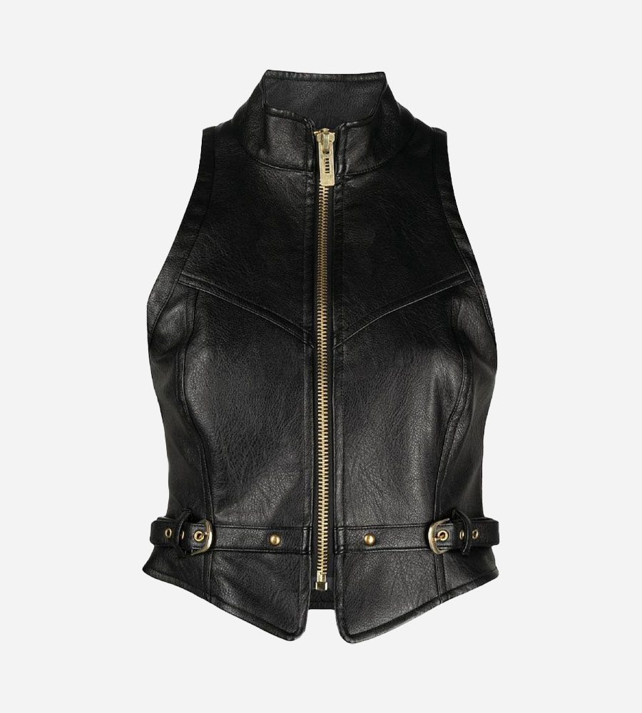 Women's Trendy Leather Vest In Black