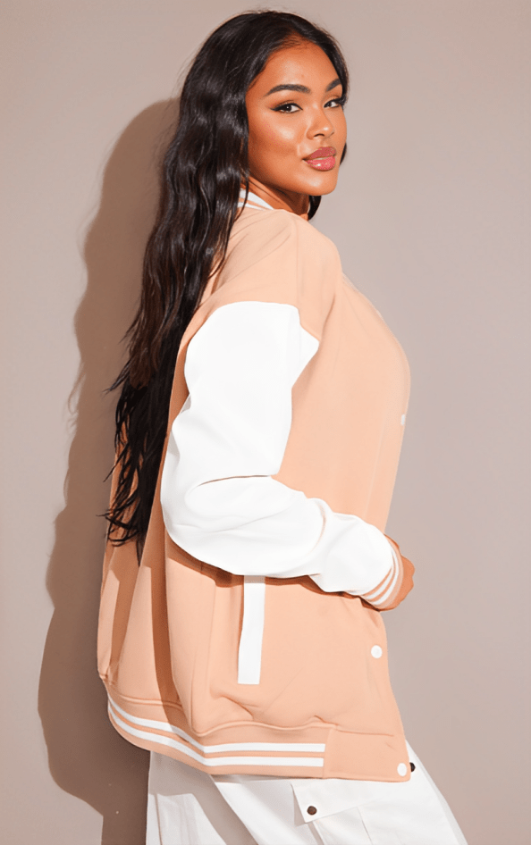 Women's Varsity Leather Bomber Jacket In Pink