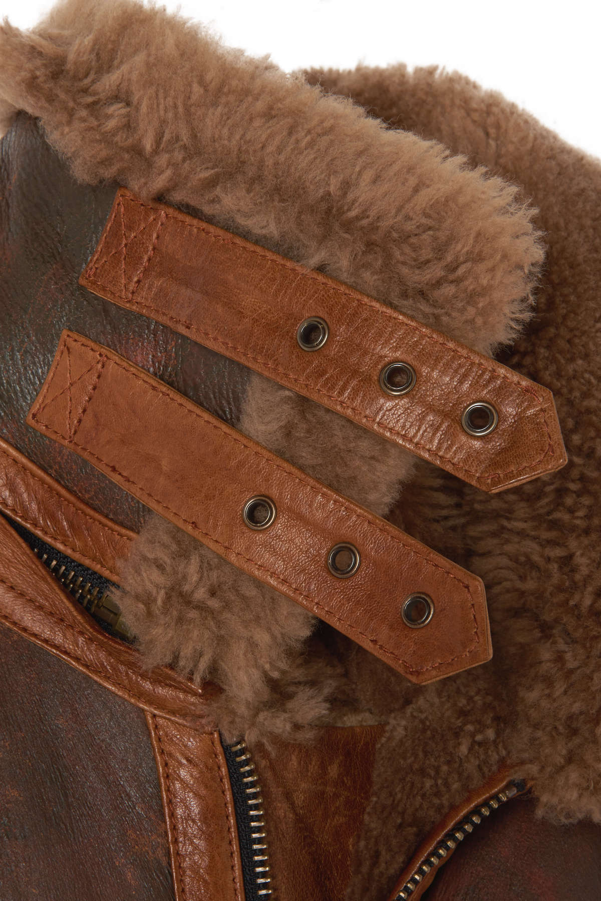 Men's Distressed Sheepskin Leather Shearling Jacket In Dark Brown