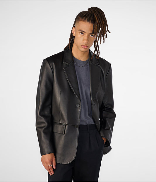 Men's Leather Blazer In Classic Black 