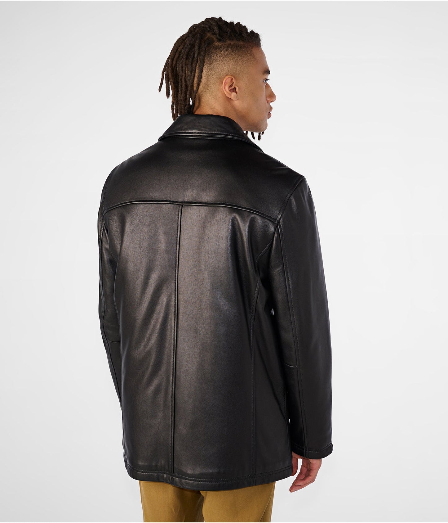 Men's Leather Harrington Jacket In Black 