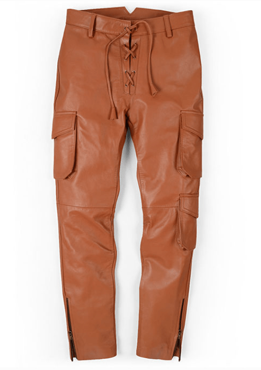 Men's Leather Pant In Tan Brown