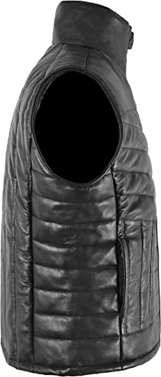 Men's Quilted Puffer Leather Vest In Black