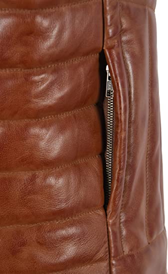 Men's Quilted Puffer Leather Vest In Brown