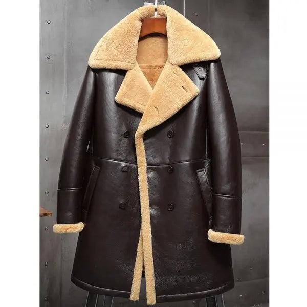 Men's Shearling Leather Coat In Dark Brown