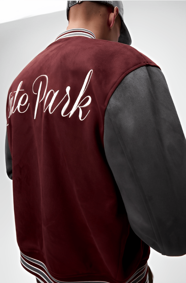 Men's Varsity Bomber Leather Jacket In Red
