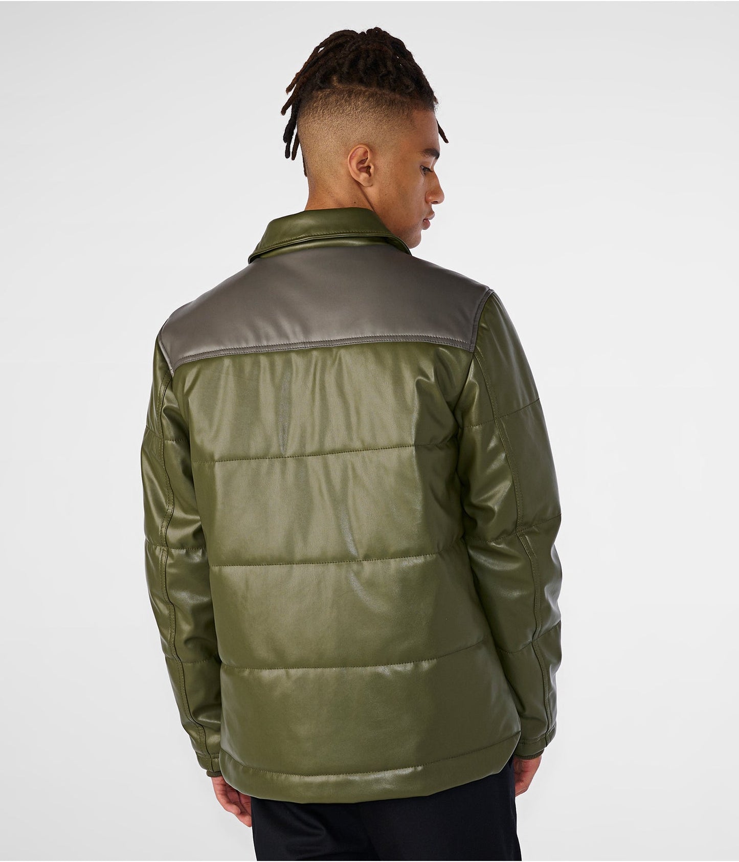 Men's Leather Puffer Jacket With Removable Shearling Collar