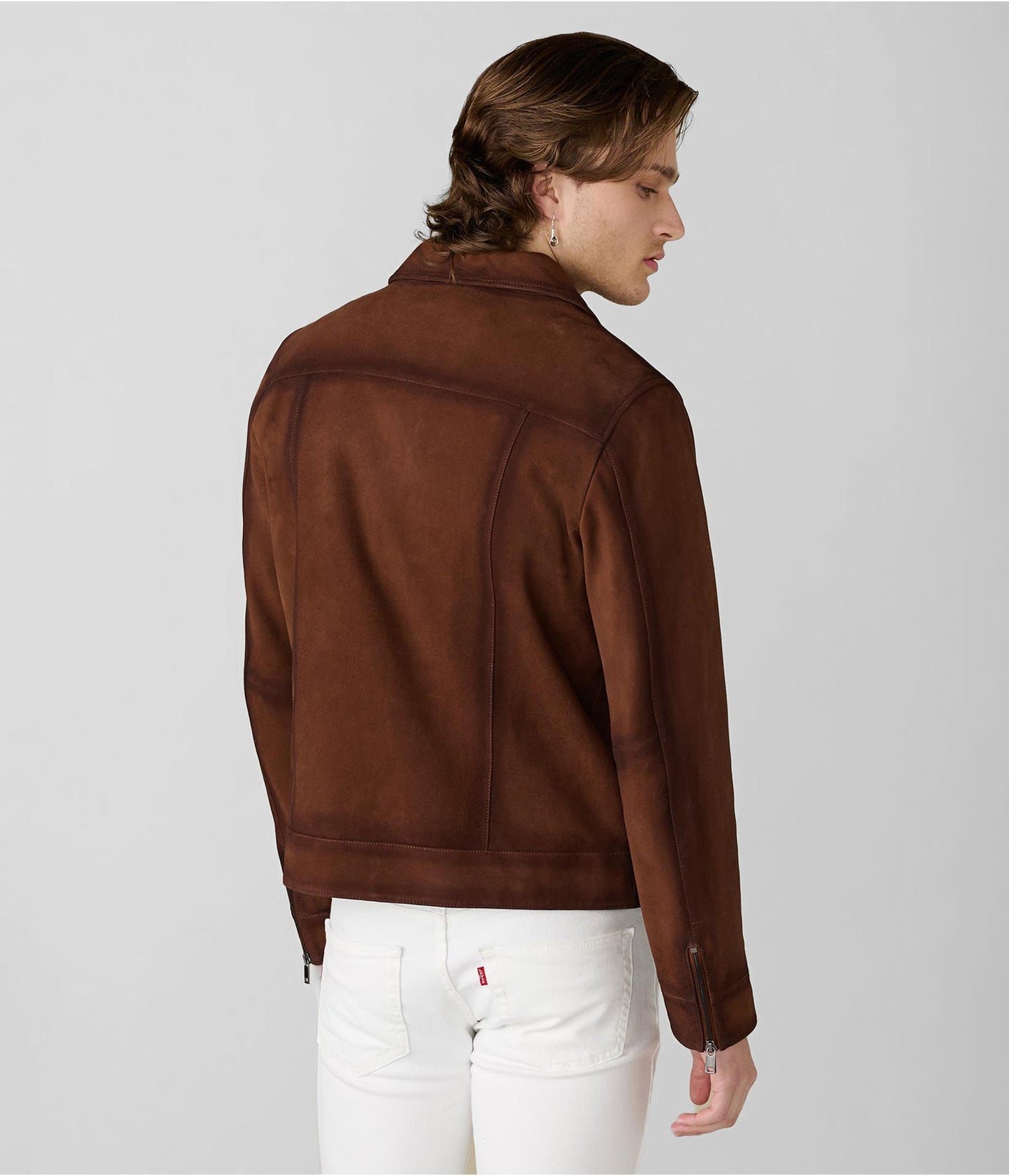 Men's Suede Leather Jacket In Dark Brown