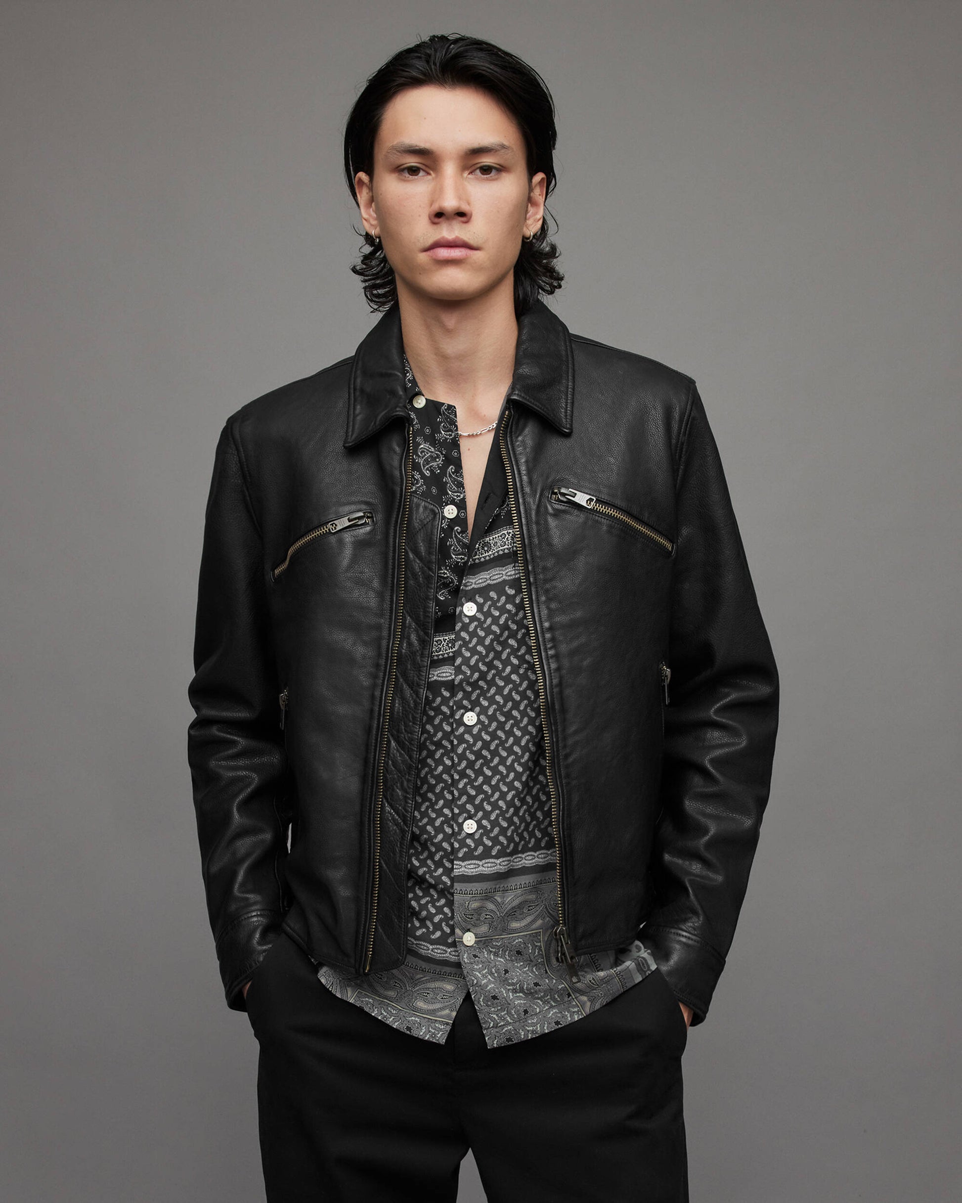 Men's Cafe Racer Leather Jacket In Black
