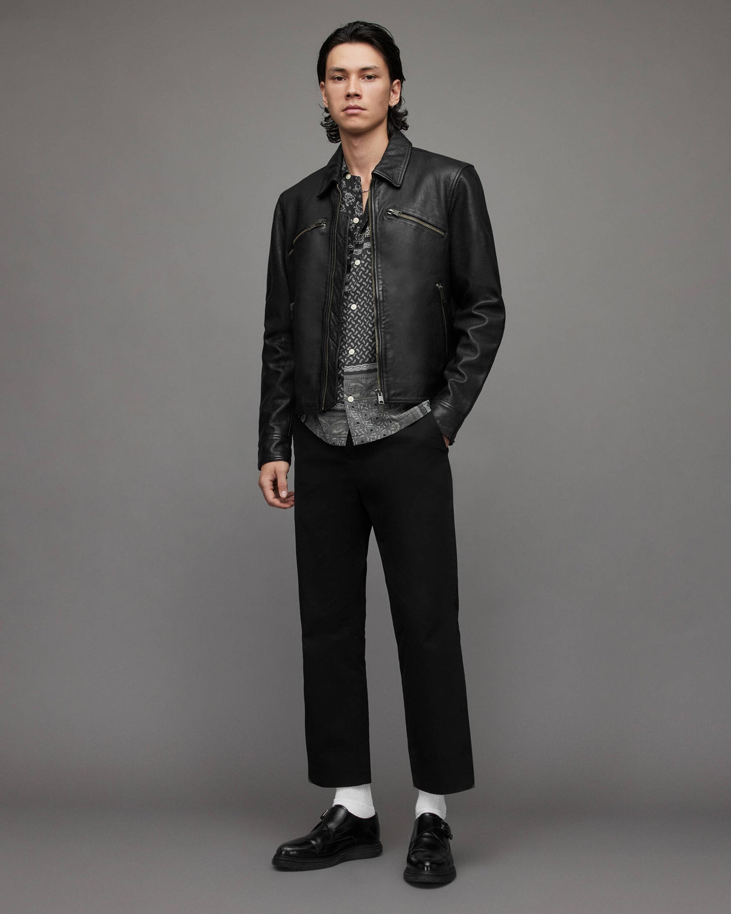 Men's Cafe Racer Leather Jacket In Black