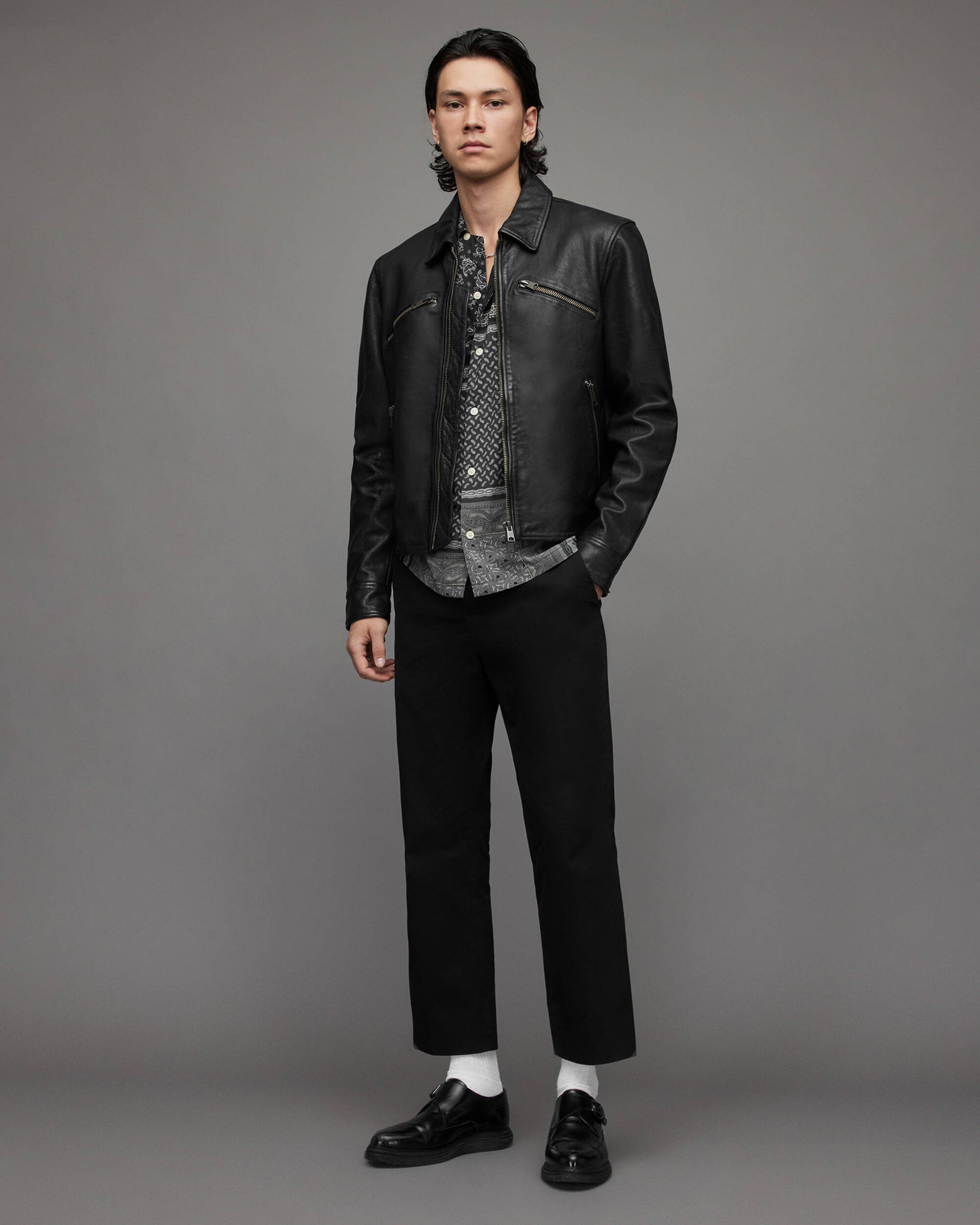 Men's Cafe Racer Leather Jacket In Black
