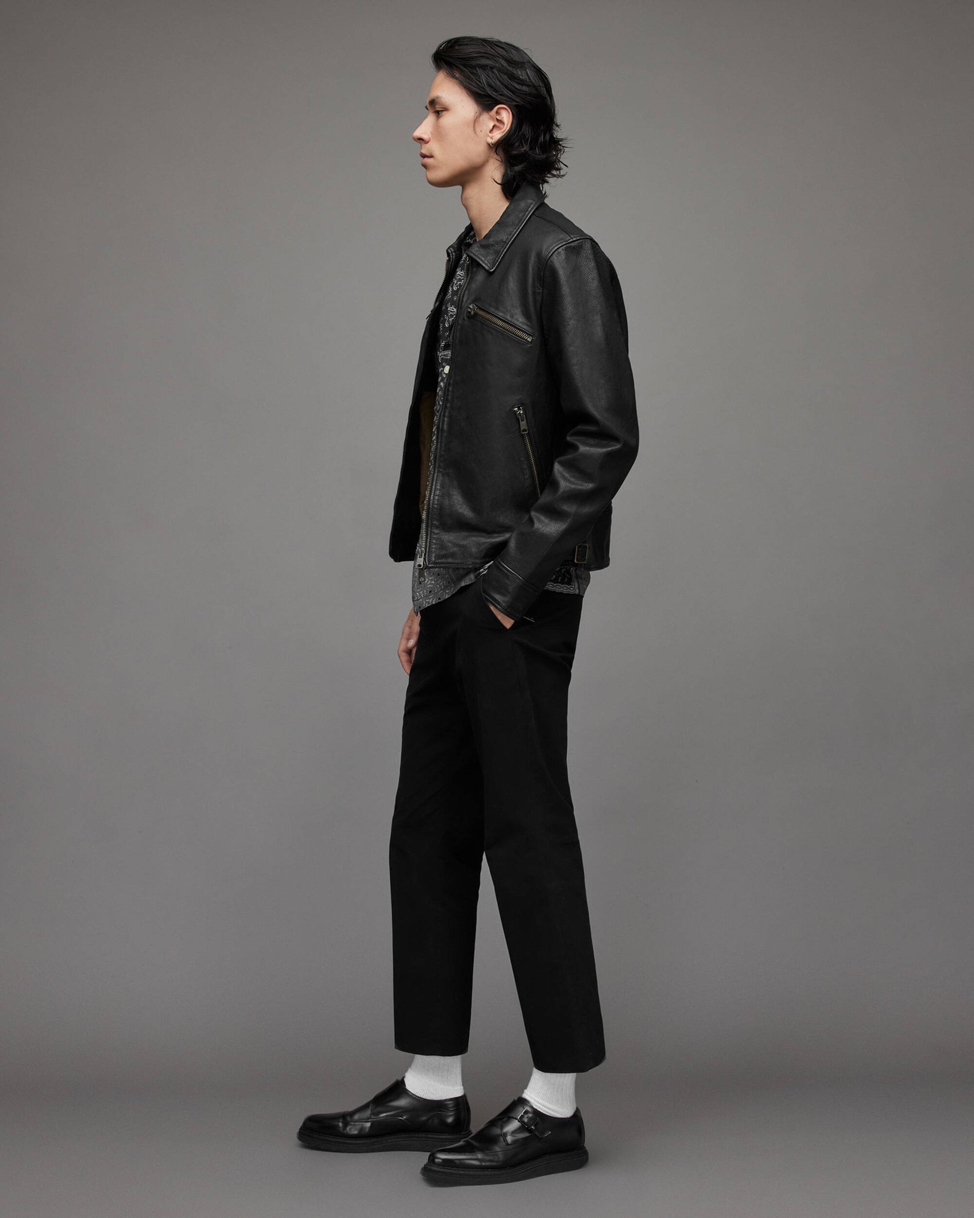 Men's Cafe Racer Leather Jacket In Black