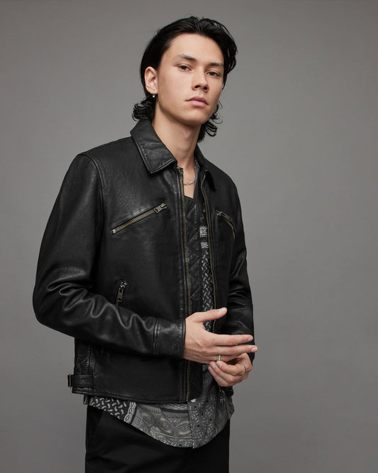 Men's Cafe Racer Leather Jacket In Black