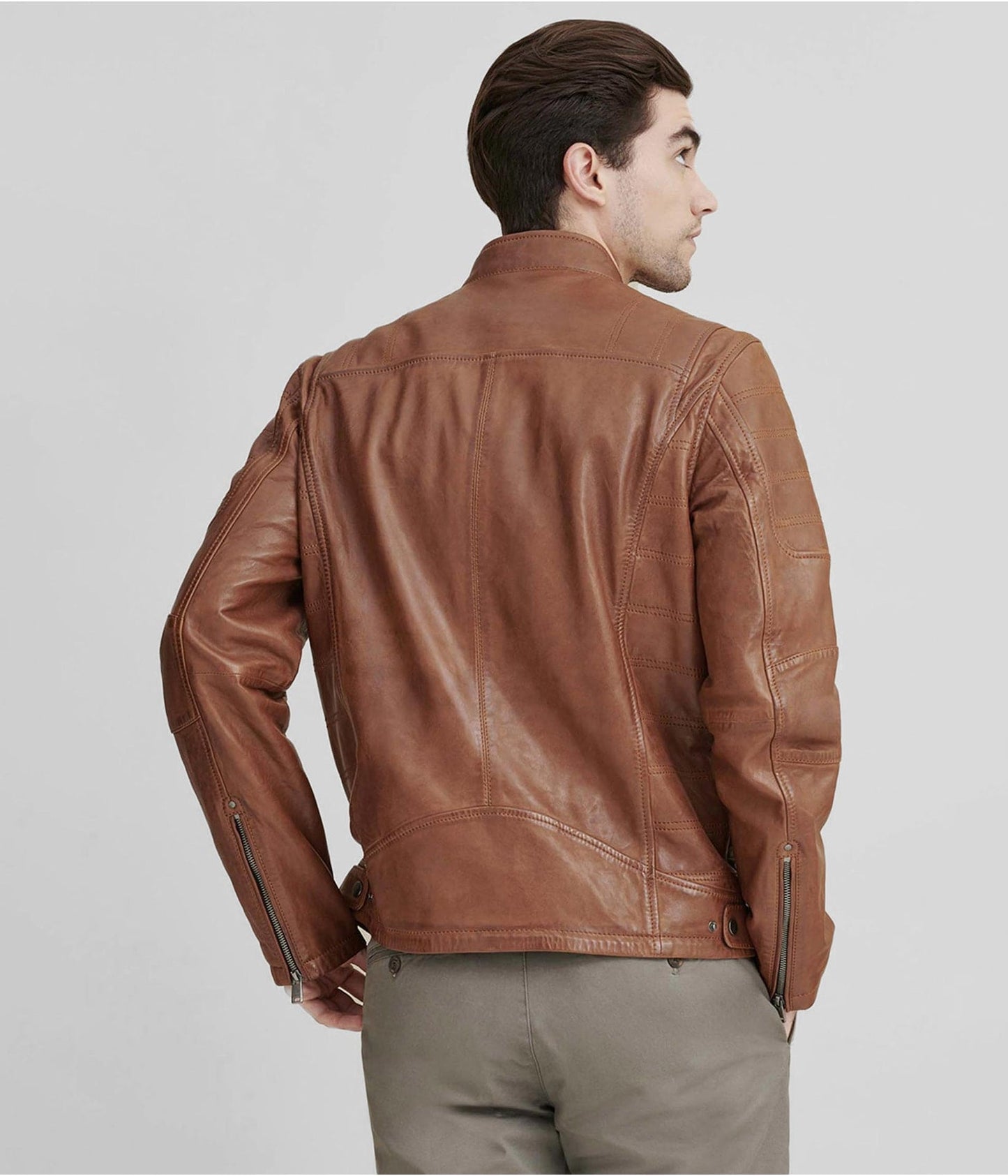 Men's Cafe Racer Leather Jacket In Brown