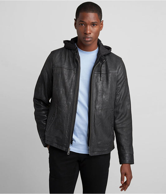Men's Distressed Leather Jacket In Black