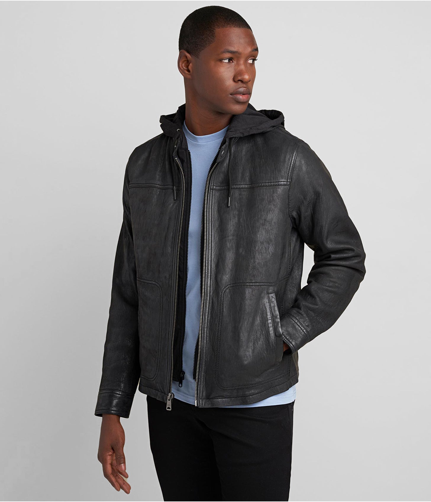 Men's Distressed Leather Jacket In Black