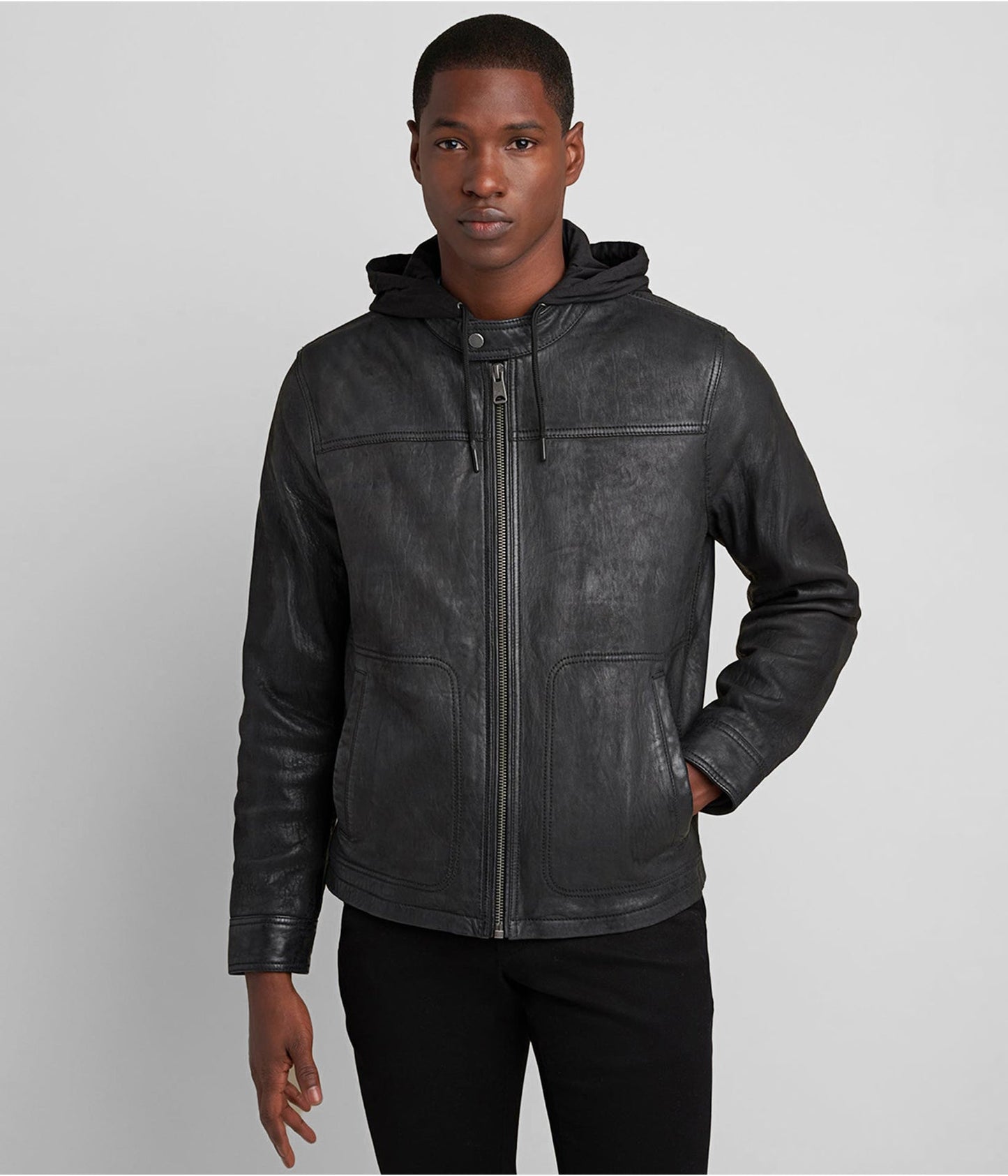 Men's Distressed Leather Jacket In Black