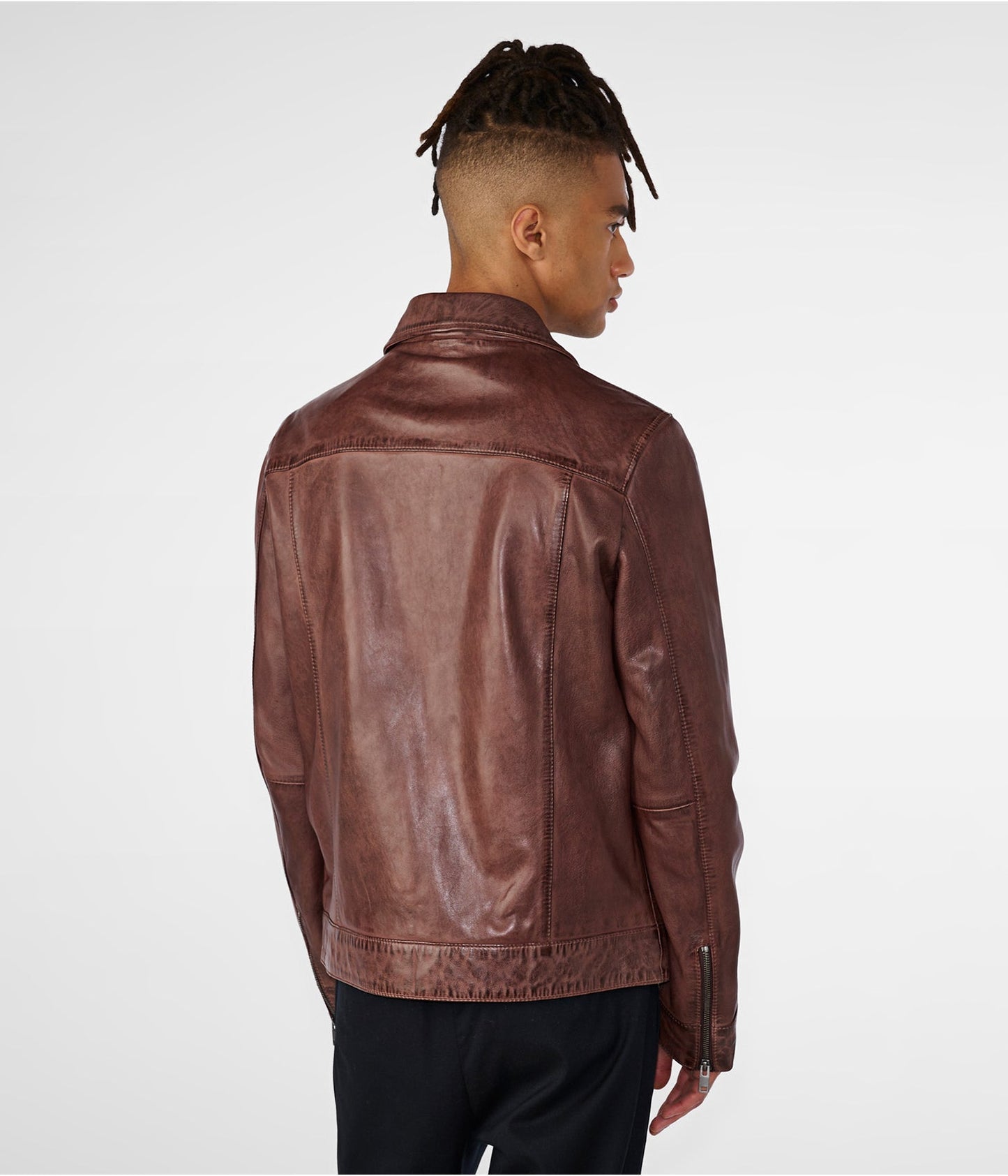 Men's Distressed Leather Jacket In Dark Brown