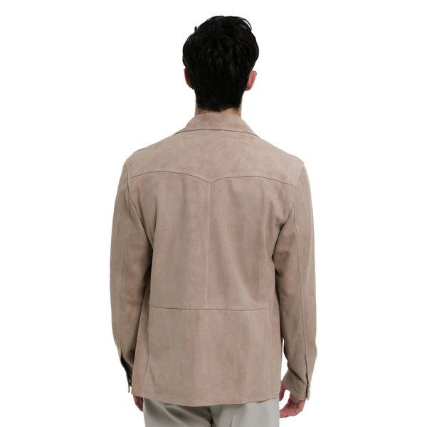 Men's Full Sleeve Suede Leather Shirt In Cream