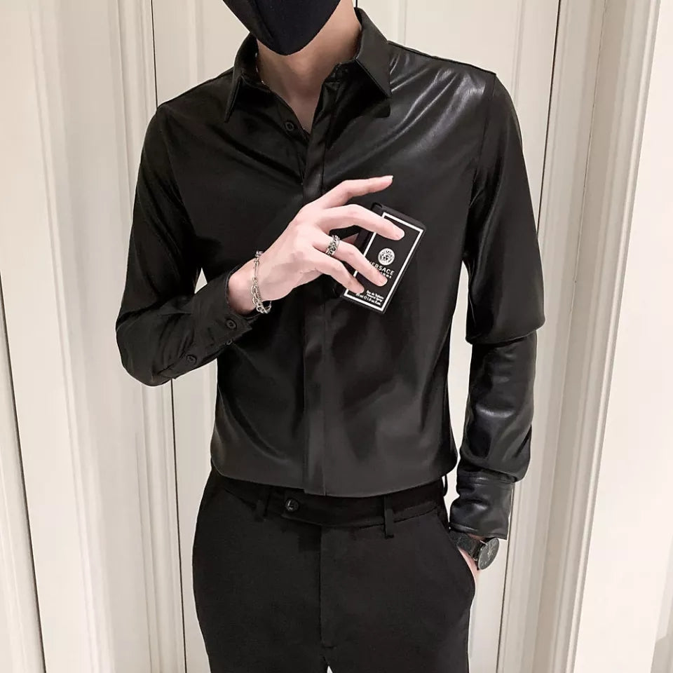 Men's Full Sleeve Trendy Black Leather Shirt