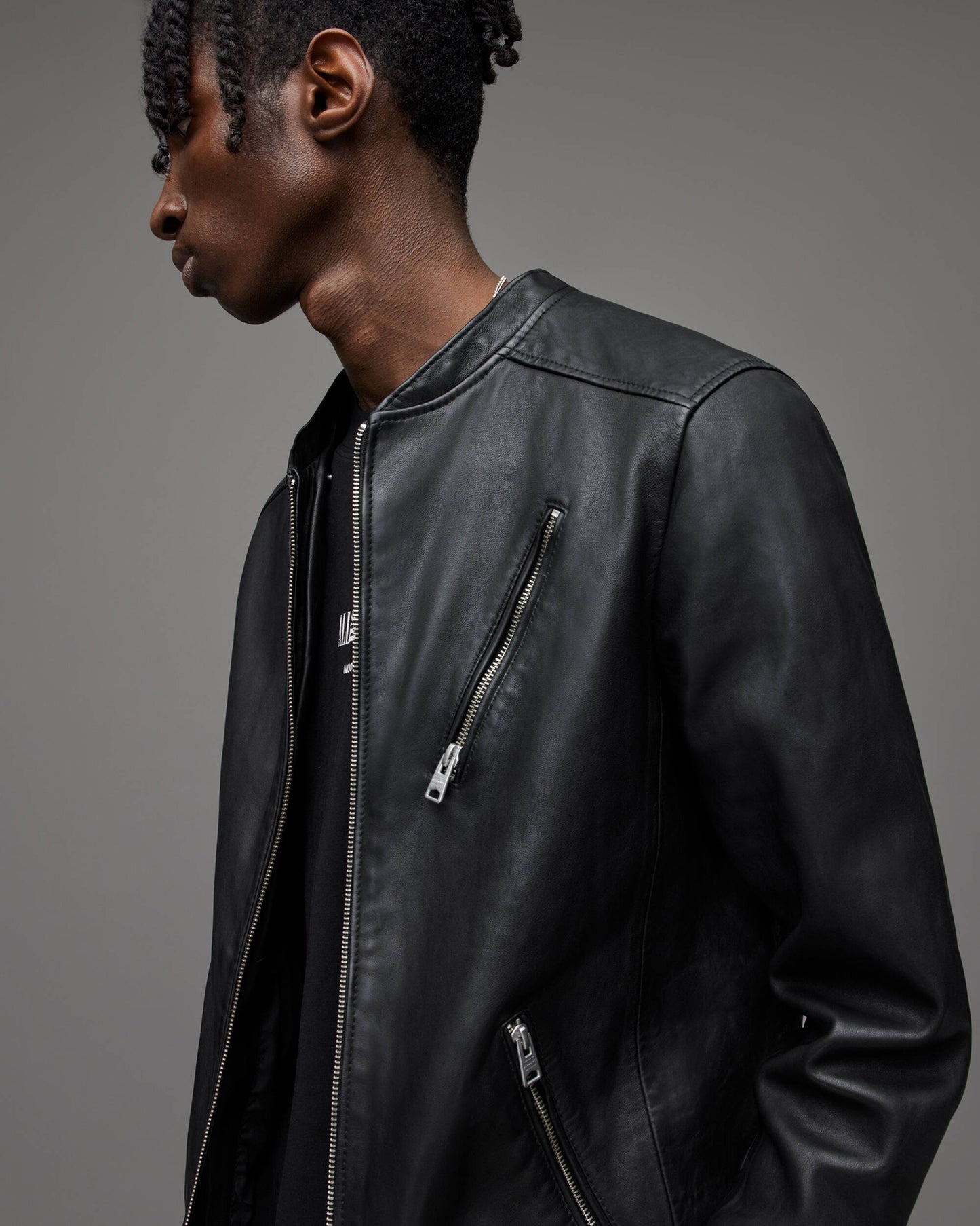 Men's Leather Biker Jacket In Black With Hood