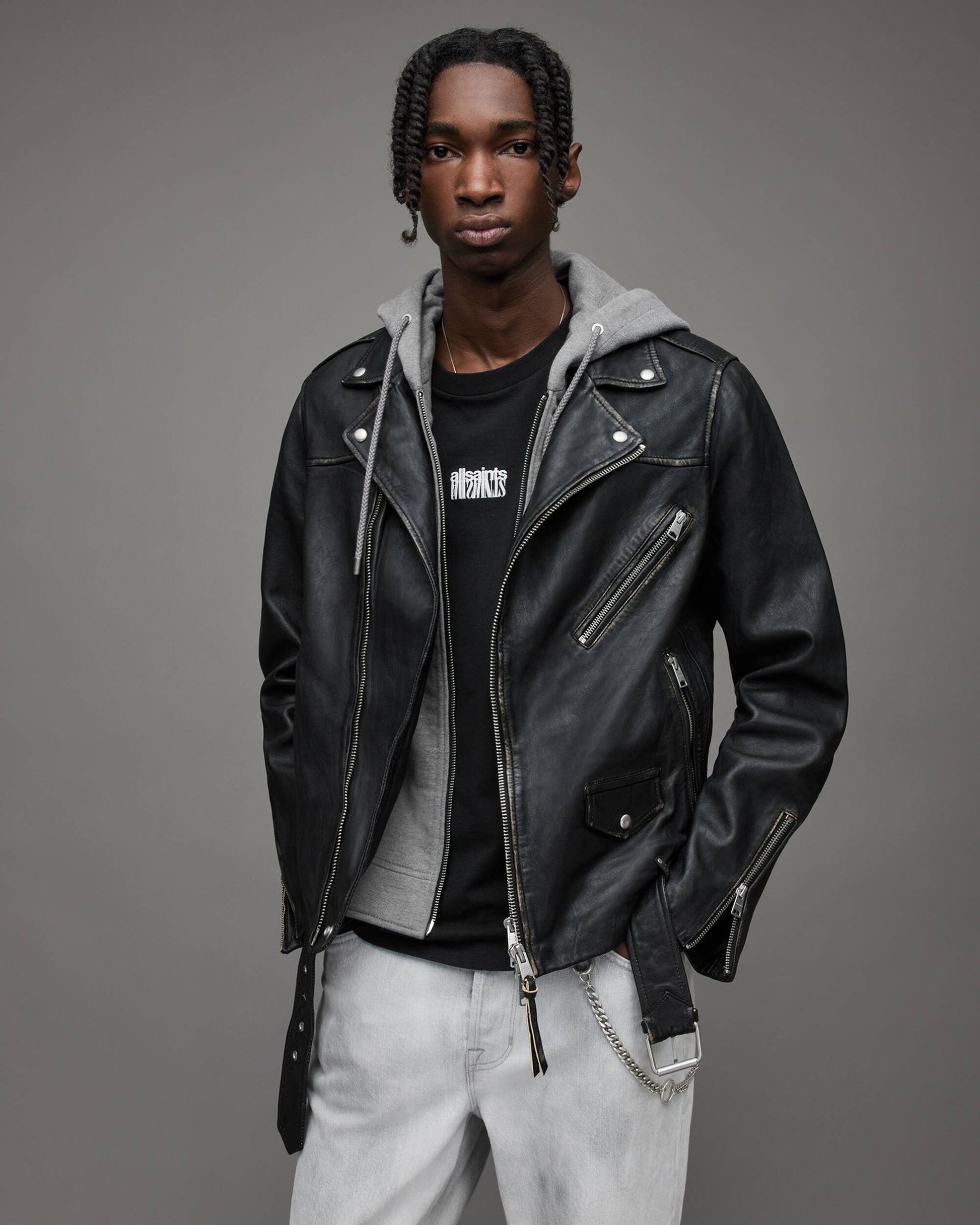 HOLY | Leather Biker Jacket with Removable Hood