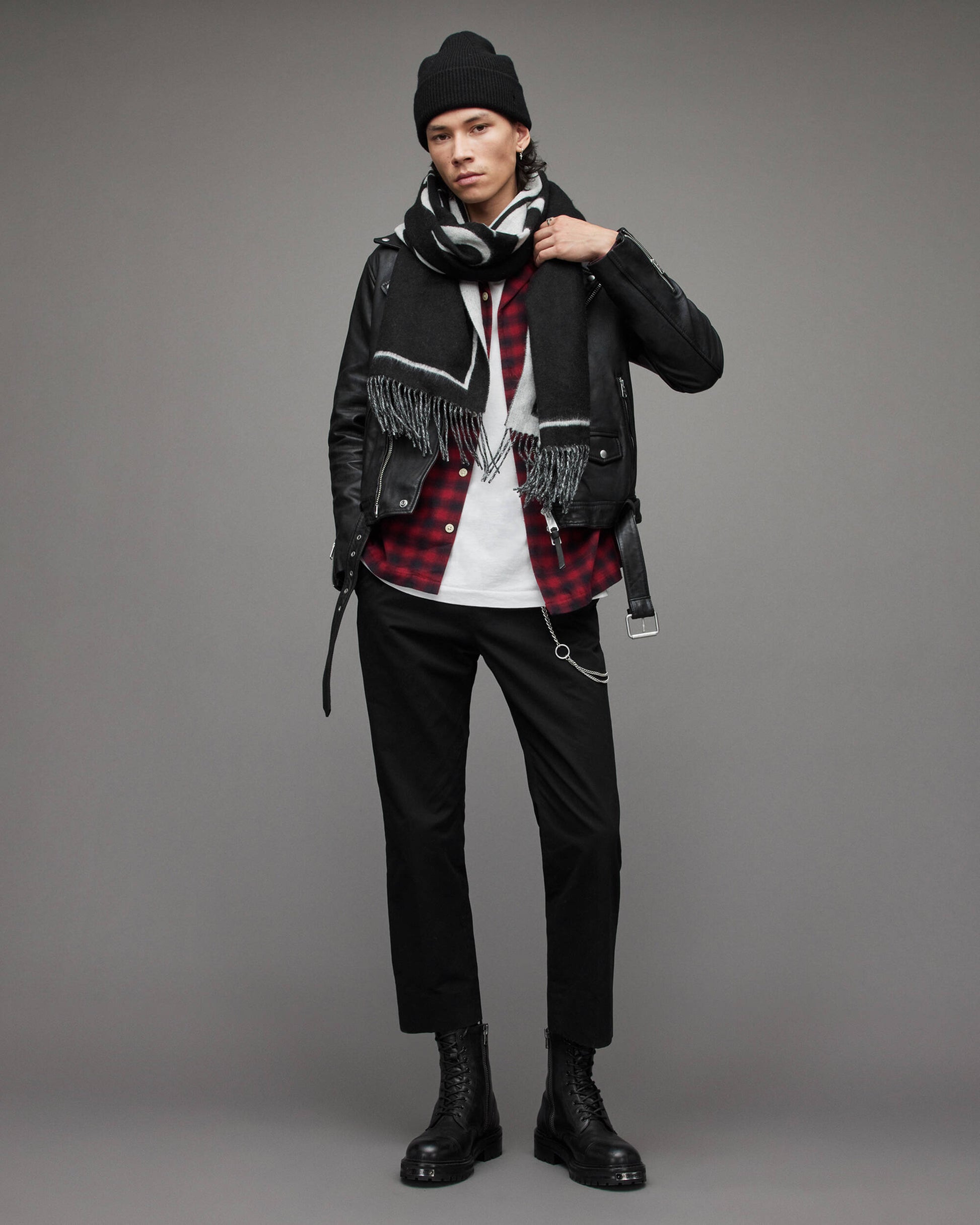 Men's Leather Biker Jacket In Black With Shoulder Trap