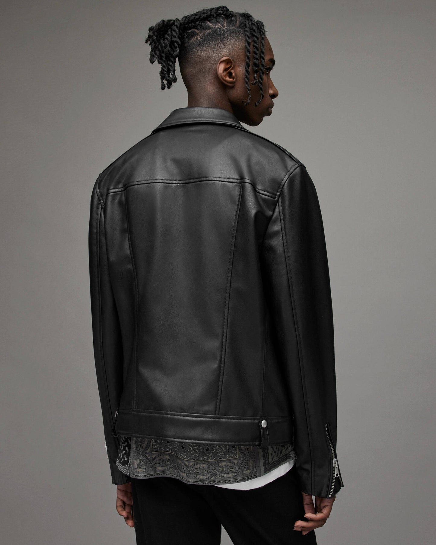 Men's Leather Biker Jacket In Black