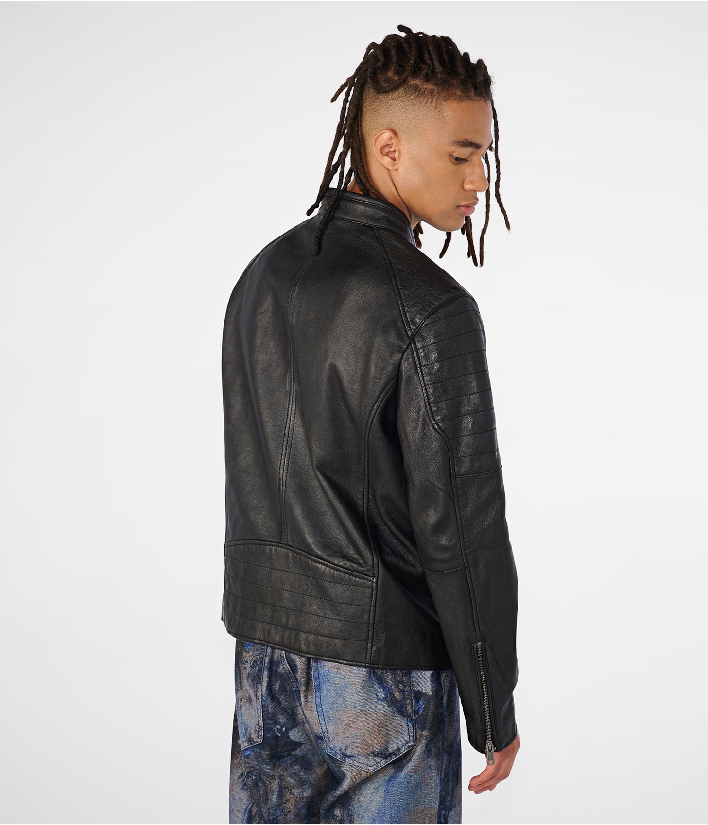 Men's Leather Cafe Racer Biker Jacket In Black
