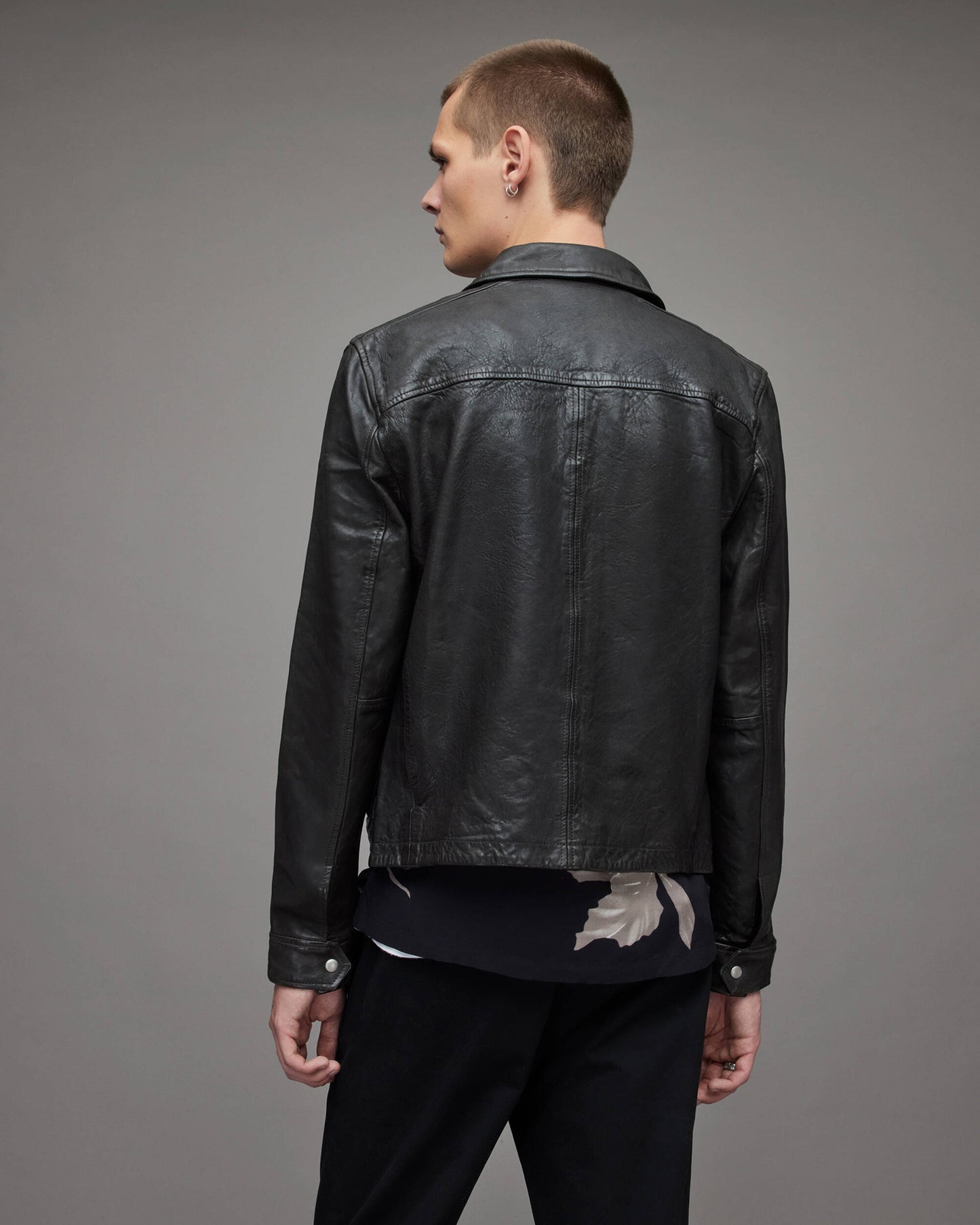 Men's Leather Cafe Racer Jacket In Black