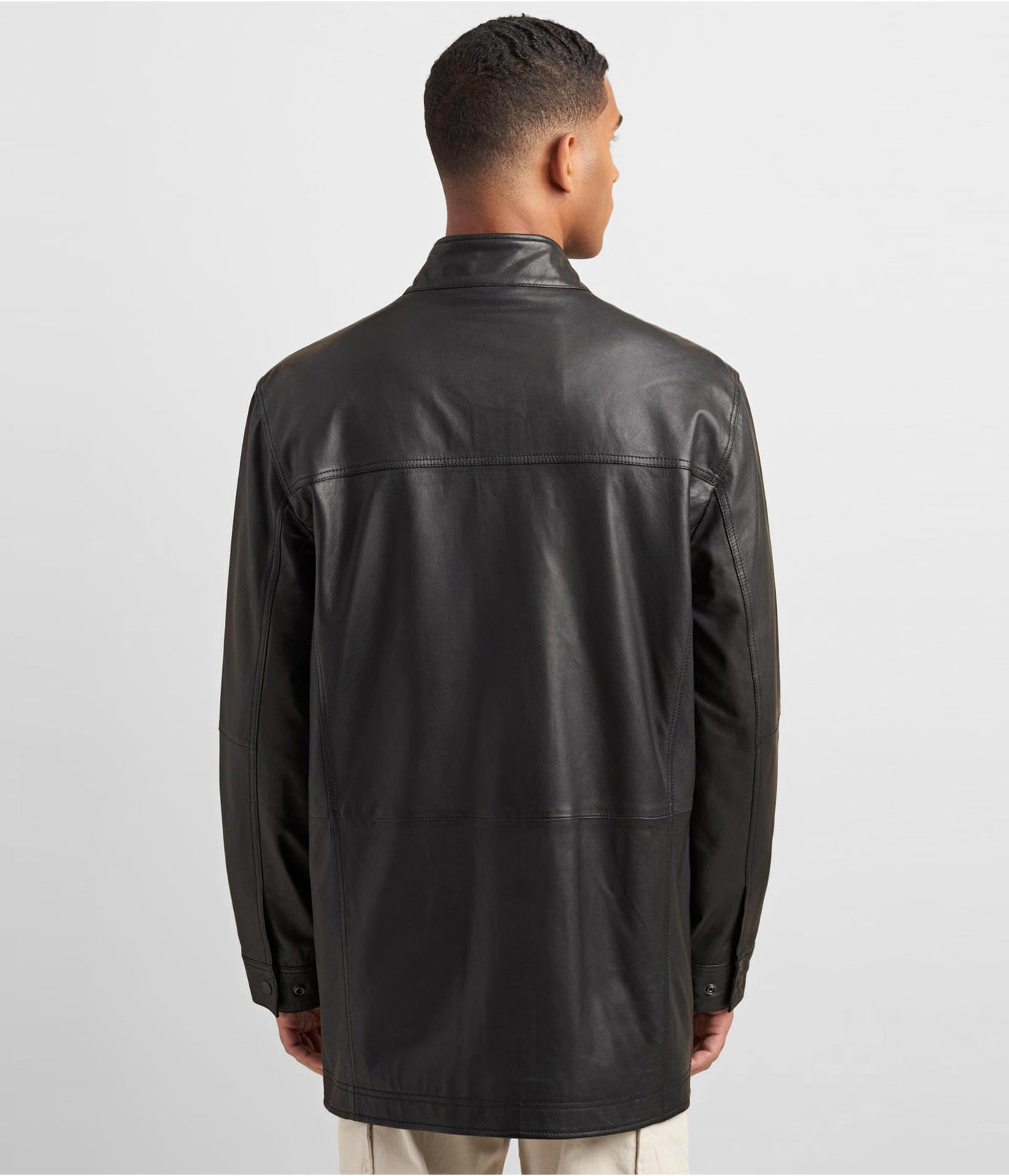 Men's Leather Coat In Black With Patch Pockets