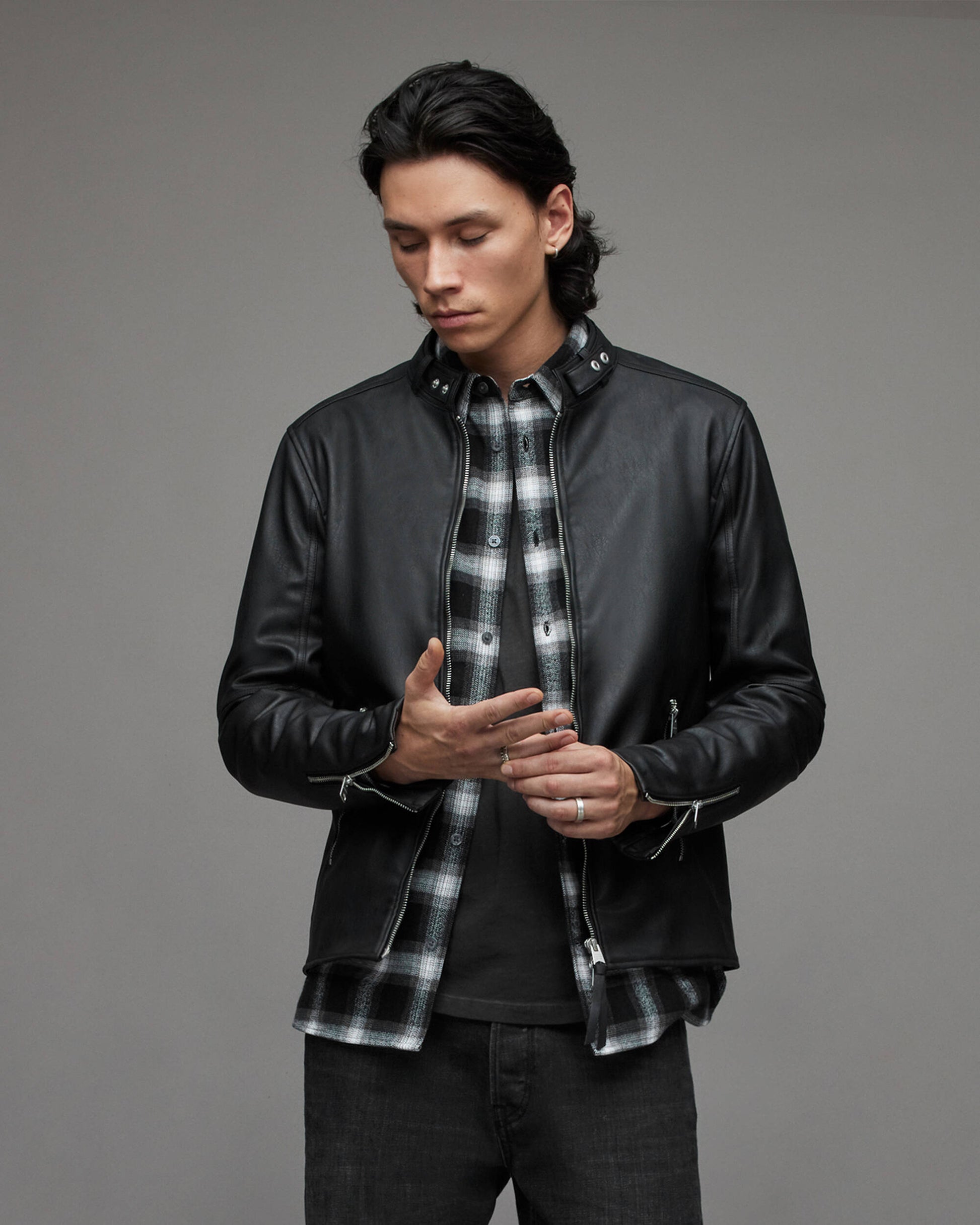 Men\'s Leather Harrington Jacket In Black - Arcane Fox