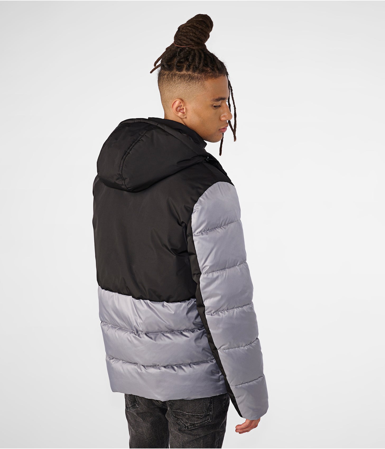 Men's Leather Puffer Jacket With Removable Hood