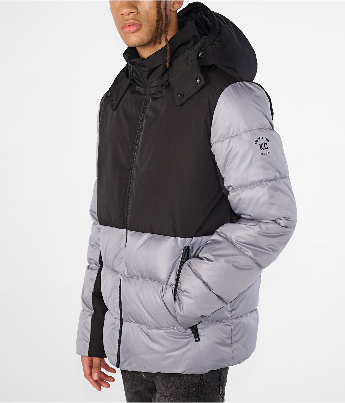 Men's Leather Puffer Jacket With Removable Hood