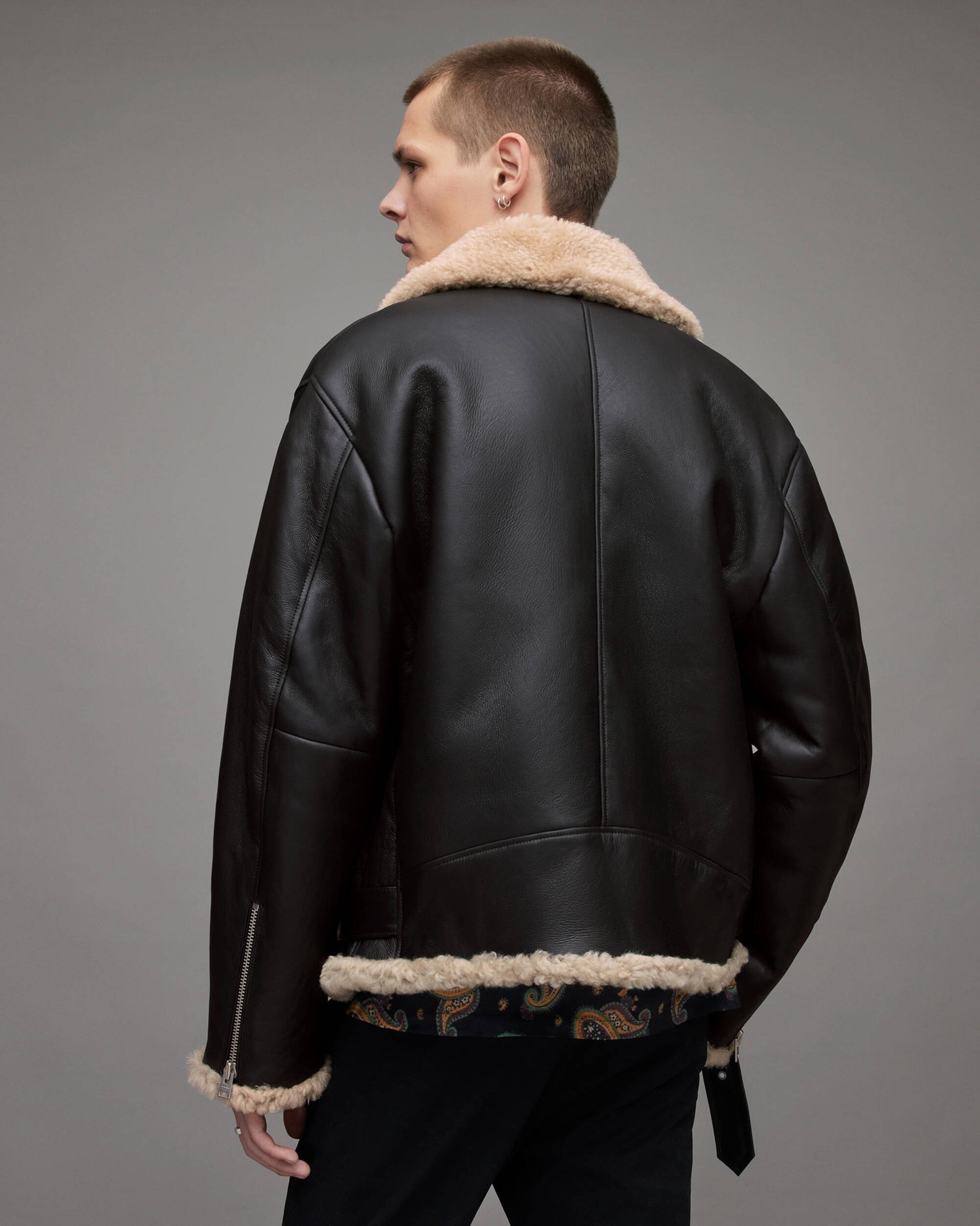 Men's Leather Shearling Jacket In Dark Brown