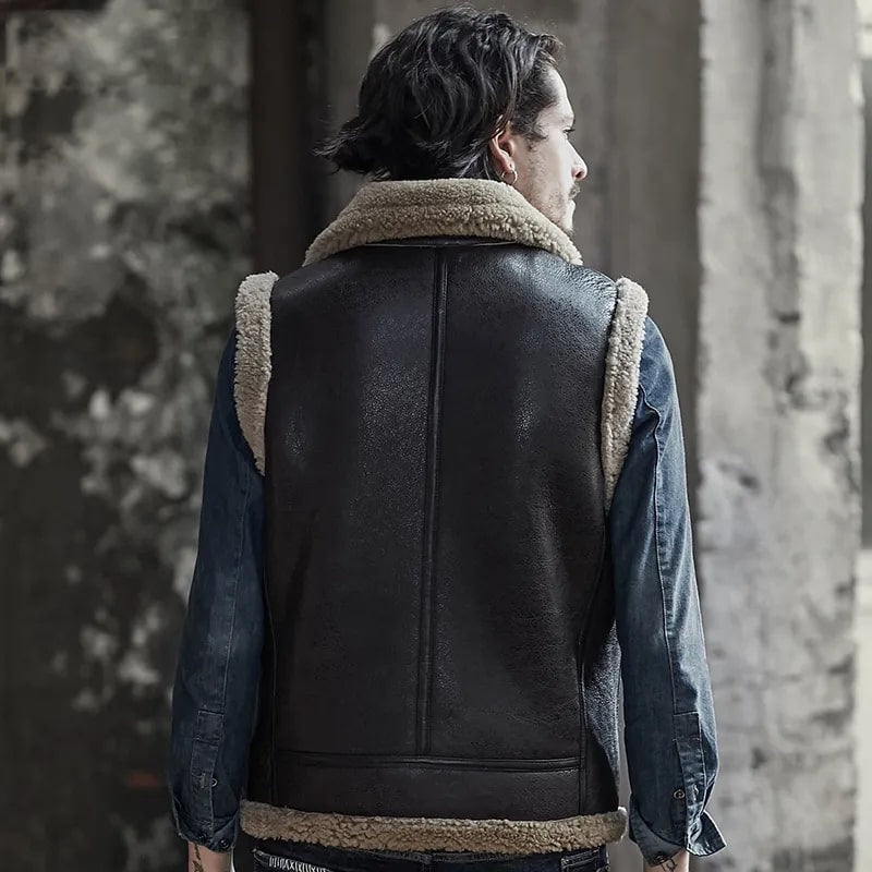 Men's Leather Shearling Vest In Chocolate Brown