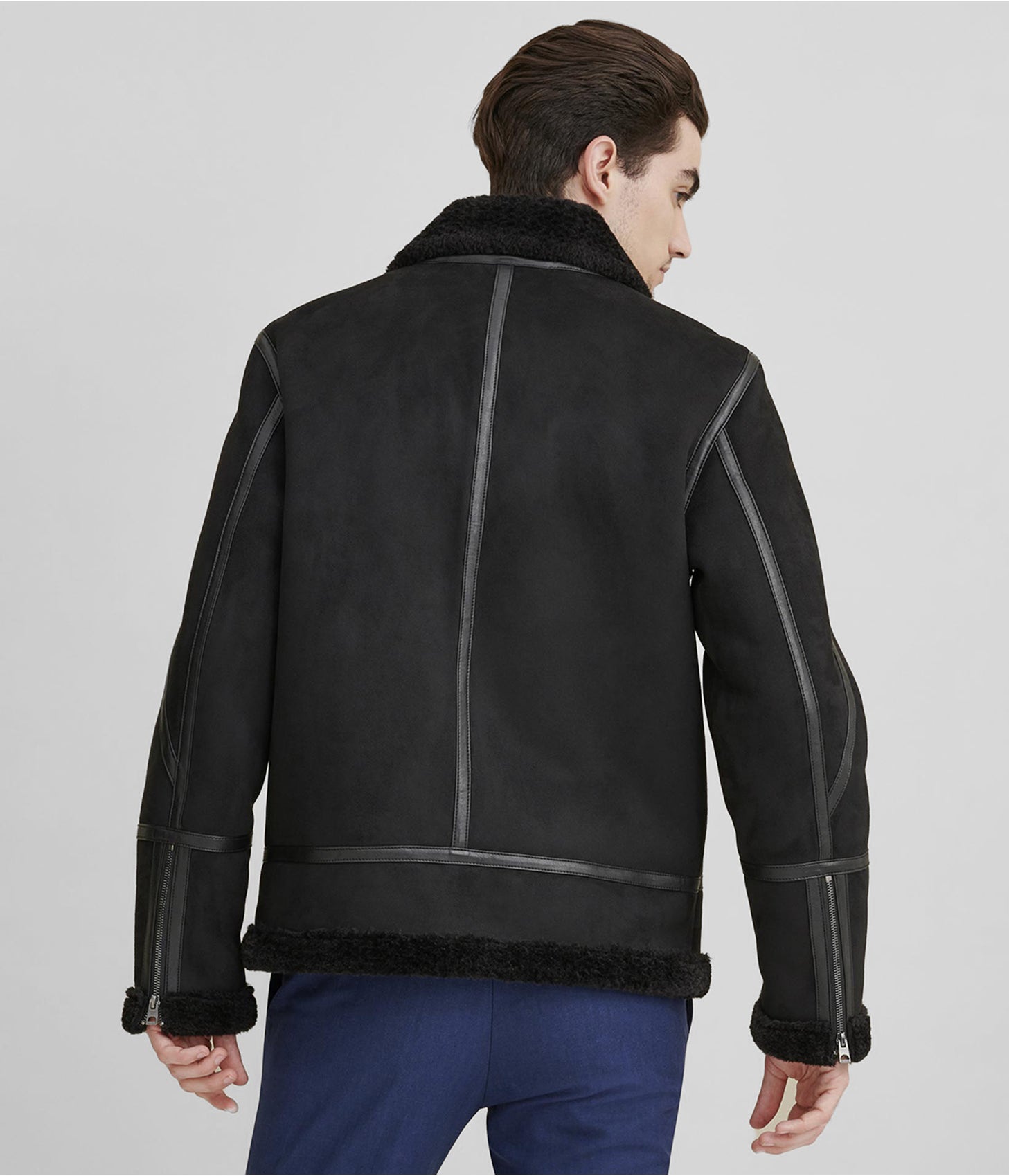 Men's Leather Suede Shearling Jacket In Black