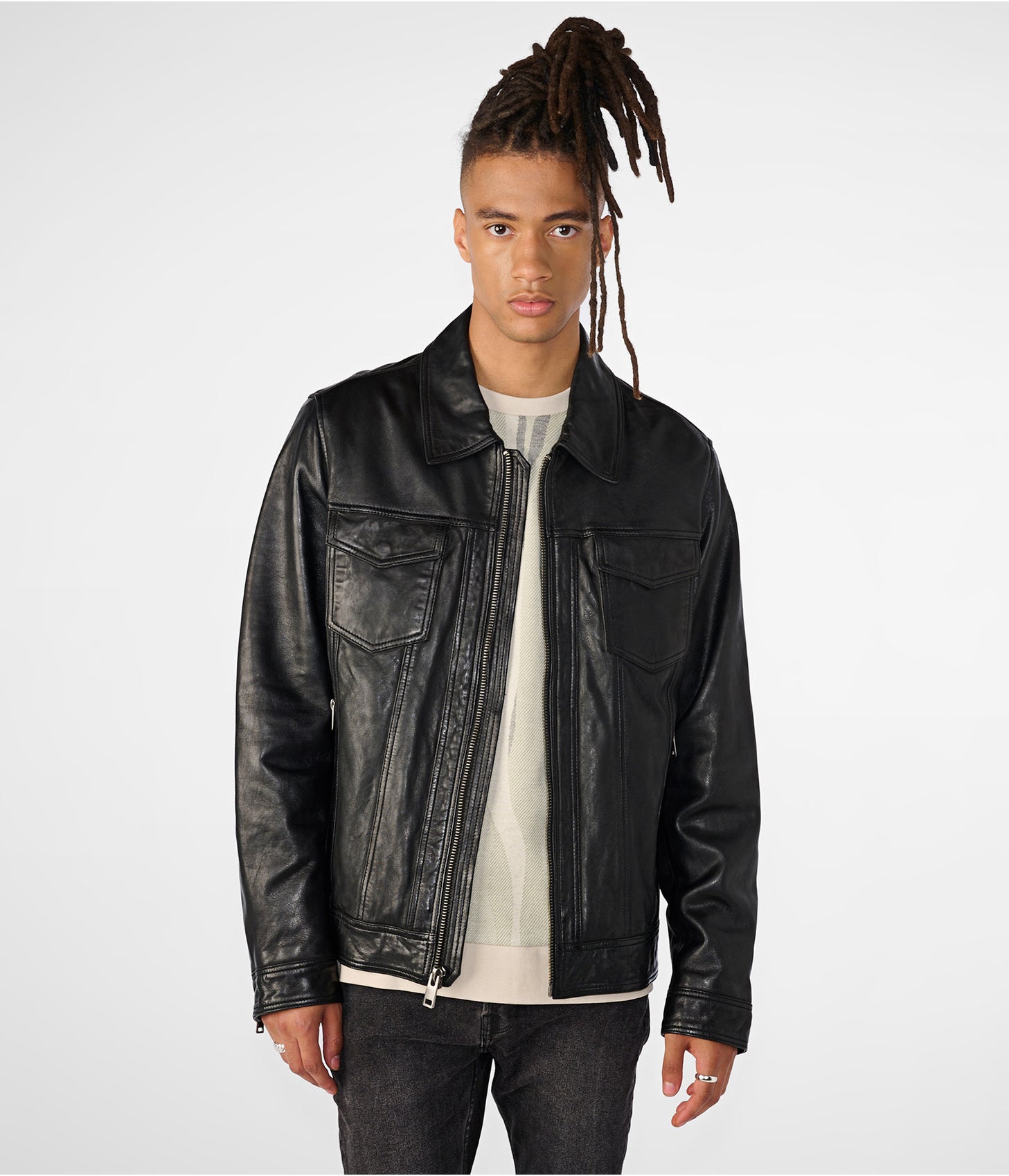 Men's Leather Vintage Harrington Jacket In Black