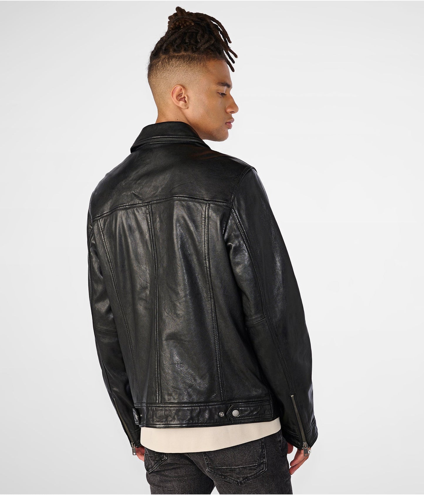 Men's Leather Vintage Harrington Jacket In Black